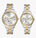 Couple Set-Fossil Quartz Multifunction Two-Tone Steel Bracelet Silver Dial Watch